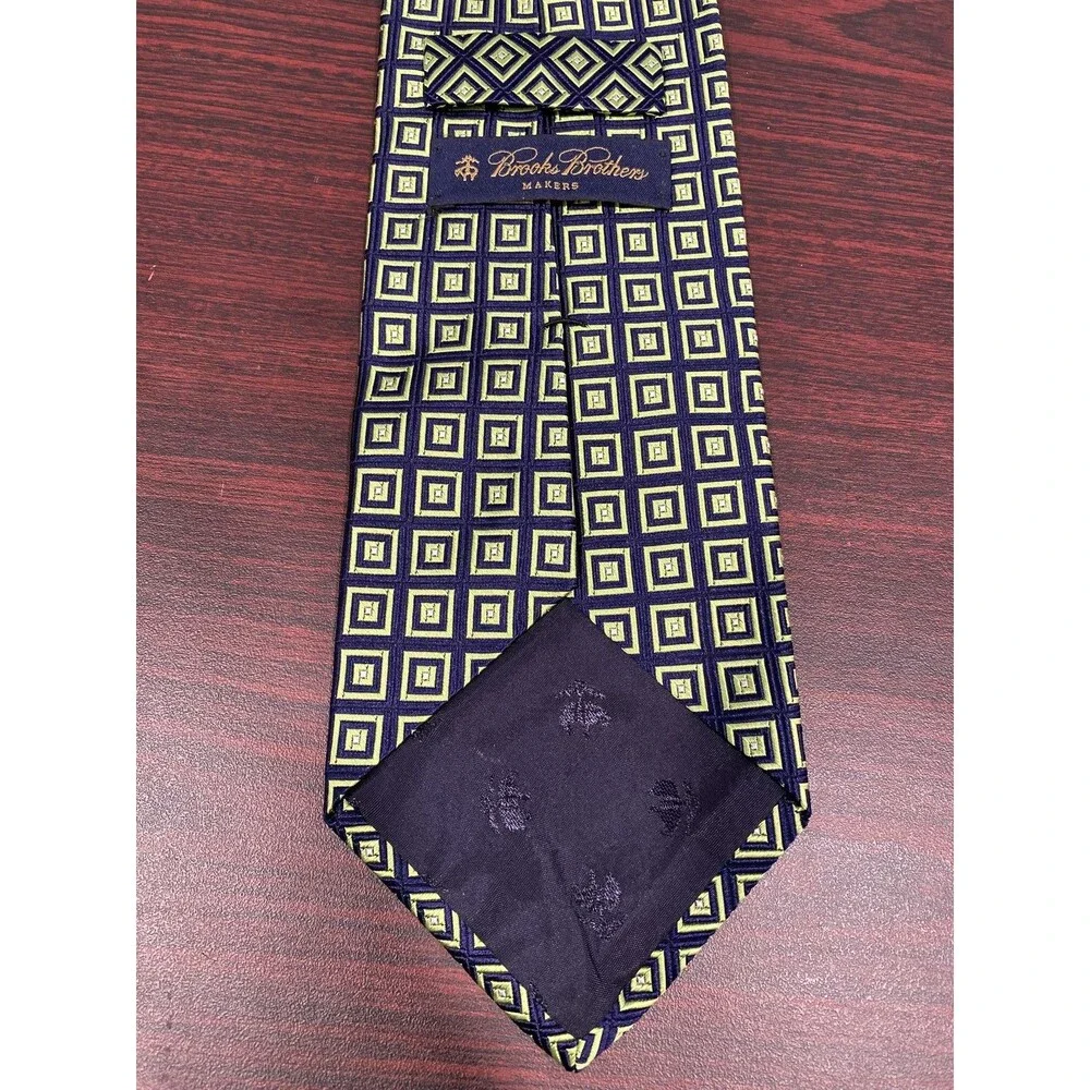 Brooks Brothers Makers Tie Mens One Size Blue Geometric Silk Jacquard Made USA